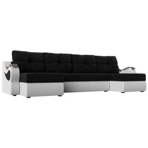 П-образный диван "Меркурий", механизм еврокнижка, микровельвет, цвет чёрный / белый