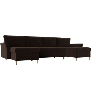 П-образный диван "София", механизм пантограф, микровельвет, цвет коричневый