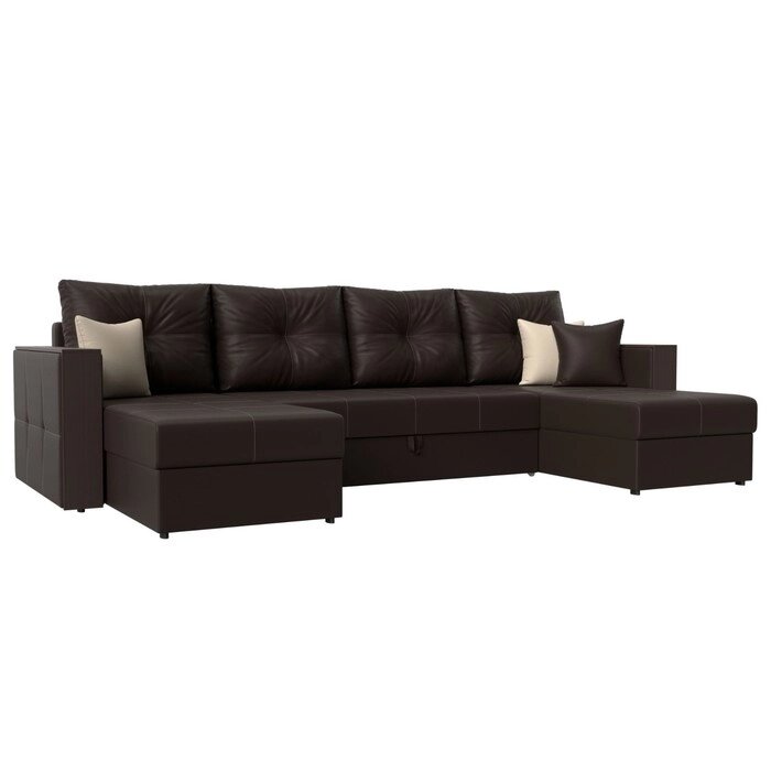 П-образный диван "Валенсия", механизм дельфин, экокожа, цвет коричневый от компании Интернет-гипермаркет «MALL24» - фото 1