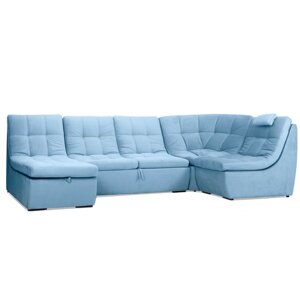 П-образный модульный диван "Барселона", механизм венеция, велюр, цвет синий