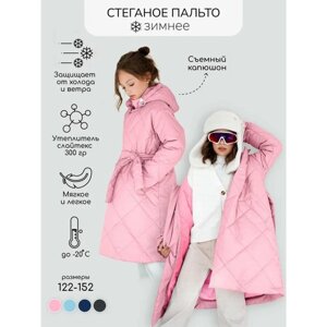 Пальто стёганое для девочек PRETTY, рост 140-146 см, цвет розовый