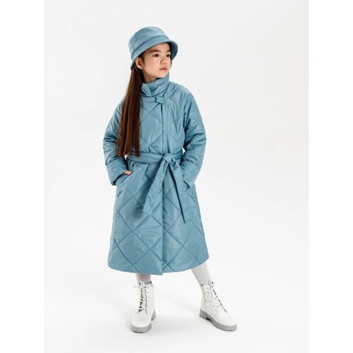 Пальто стёганое для девочек TRENDY, рост 128-134 см, цвет голубой