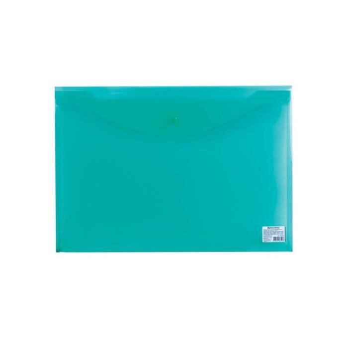 Папка-конверт на кнопке А3, 180 мкм, BRAUBERG, прозрачная, зелёная от компании Интернет-гипермаркет «MALL24» - фото 1