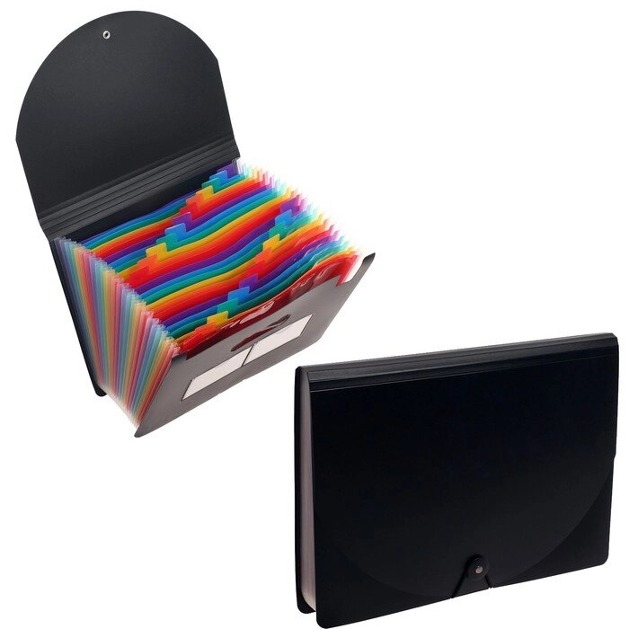Папка на резинке формат А4, черная, 24 отделения разноцветных от компании Интернет-гипермаркет «MALL24» - фото 1