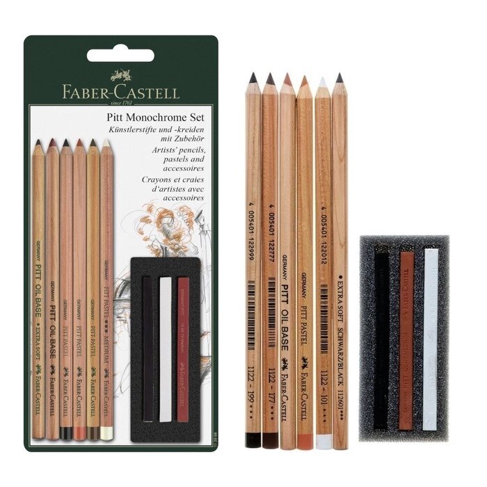 Пастель сухая в карандаше набор Faber-Castell PITT и мелки PITT Monochrome 9шт 112998 от компании Интернет-гипермаркет «MALL24» - фото 1