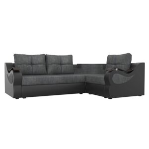 Угловой диван "Митчелл", механизм еврокнижка, цвет серая рогожка / чёрная экокожа