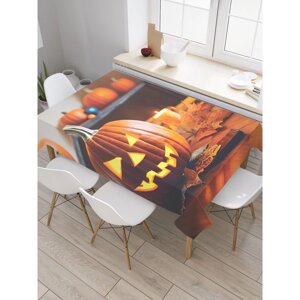 Прямоугольная тканевая скатерть на стол "Зловещая тыковка", размер 145x180 см