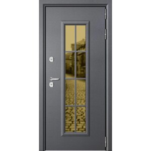 Входная дверь "Aurum", 9802050 мм, левая, цвет серый муар / софт белый