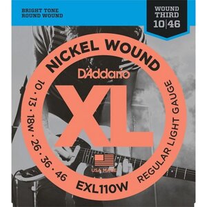 Струны для электрогитары D`Addario EXL110W XL NICKEL WOUND Regular Light Wound 3rd 10-46