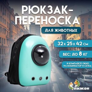 Рюкзак для переноски животных с окном для обзора, 32 х 22 х 43 см, мятный