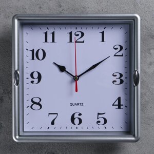 Часы настенные квадратные Steel, 23 23 см, рама серая, 2 держателя хром