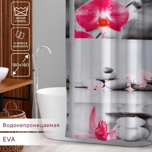Штора для ванной комнаты Доляна "Камни и орхидея", 180180 см, EVA