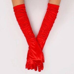Карнавальнеый аксессуар- перчатки со сборкой, цвет красный