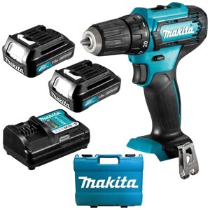 Дрель-шуруповерт Makita DF333DWYE, 12 В, 2х1.5 Ач, Li-ion, 450/1700 об/мин, 30/14 Нм, кейс 1073360