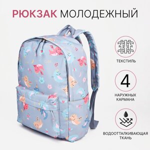 Рюкзак Драконы, 33*15*47 см, 1 отд на молнии, 1 нар/карман, серый