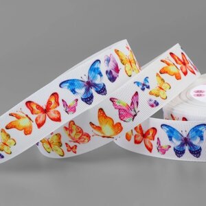 Лента репсовая "Цветные бабочки", 25 мм, 23 1 м, разноцветная