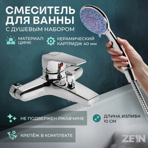 Смеситель для ванны ZEIN Z3840, однорычажный, душевой набор, лейка 5 режимов, хром