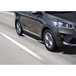 Пороги на автомобиль "Premium" Rival для Kia Sorento III Prime рестайлинг 2017-2020, 180 см, 2 шт., алюминий,