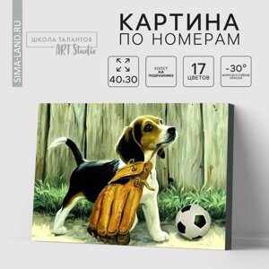 Картина по номерам на холсте "Щенок с мячом", 40*30 см