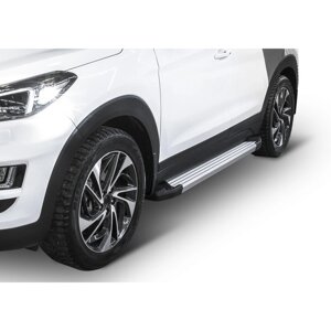 Пороги на автомобиль "Silver" Rival для Hyundai Tucson III 2015-2018 2018-н. в., Kia Sportage IV 2016-2018