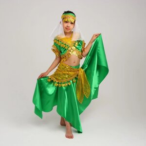 Карнавальный костюм Восточный "Азиза в юбке"зелено-желтый, блузка, юбка, косынка, повязка,р-р40,