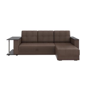 Угловой диван "Атлант" со столиком ЛДСП, экокожа коричневый