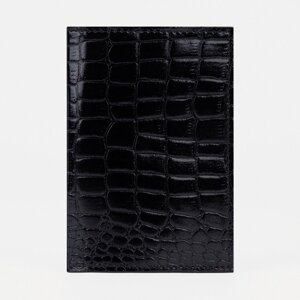 Обложка для паспорта, 5 карманов для карт, крокодил, цвет чёрный