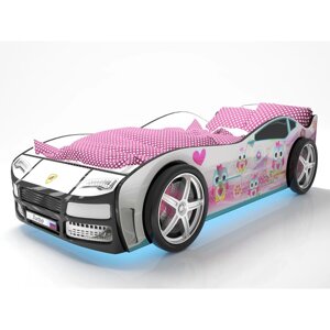 Кровать машина "Турбо белая 2", подсветка дна и фар, пластиковые колёса, 2 шт