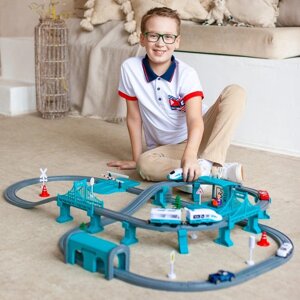 Большая игрушечная железная дорога "Мой город", 104 предмета, бирюзовая