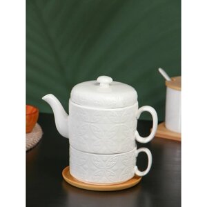 Набор фарфоровый чайный BellaTenero "Орнамент", 2 предмета: чайник 400 мл, кружка 280 мл, цвет белый
