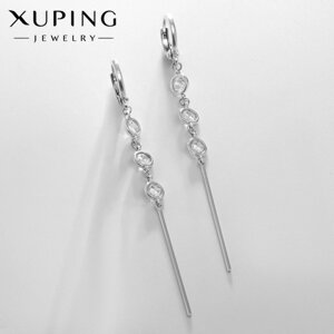 Серьги висячие со стразами XUPING капли, цвет белый в серебре