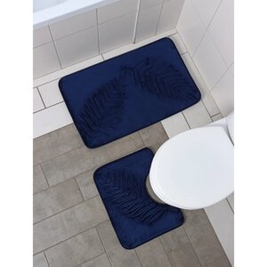 Набор ковриков для ванны и туалета Доляна "Тропики", 2 шт: 4050, 5080 см, цвет синий