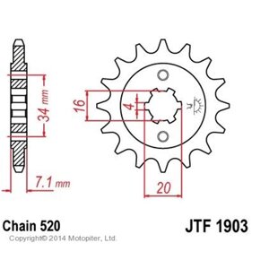 Звезда передняя, ведущая, для мотоцикла, стальная JTF1903