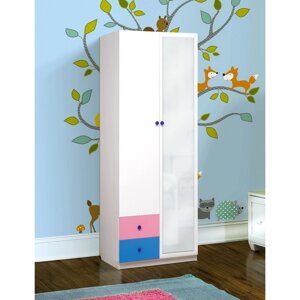 Шкаф 2-х дверный с зеркалом "Радуга", 800 490 2100 мм, цвет белый/ярко-розовый/синий