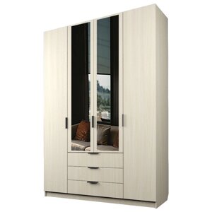 Шкаф 4-х дверный "Экон", 16005202300 мм, 3 ящика, 2 зеркала, цвет дуб молочный