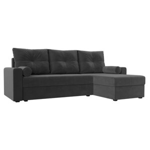 Угловой диван "Верона Лайт", еврокнижка, правый угол, велюр, цвет серый