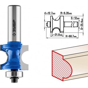 Фреза полустержневая ЗУБР 28722-25.4, с подшипником, R = 6.3 мм, 25.4 x 31.8 мм