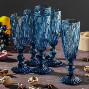Набор бокалов для шампанского Magistro "Круиз", 160 мл, 720 см, 6 шт, цвет синий