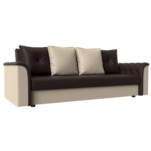 Прямой диван "Сиеста", механизм книжка, экокожа, цвет коричневый / бежевый