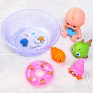 Набор игрушек для игры в ванне "Пупс в ванне", +4 игрушки, цвет МИКС