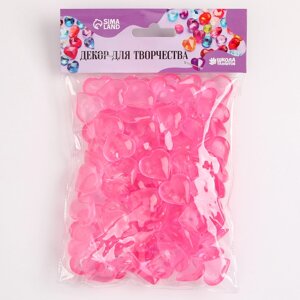 Сердечки пластиковые декоративные, набор 100 шт., размер 1 шт. — 2 2 см, цвет розовый