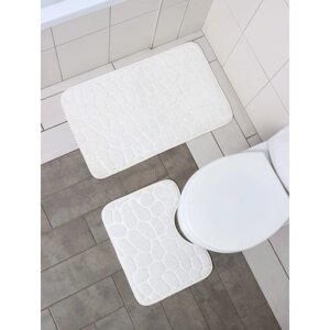 Набор ковриков для ванны и туалета Доляна "Галька", 2 шт: 3950, 5080 см, цвет белый