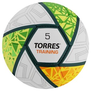 Мяч футбольный TORRES Training, размер 5, 32 панели PU, 4 подкладочных слоя, ручная сшивка, цвет белый/зелёный