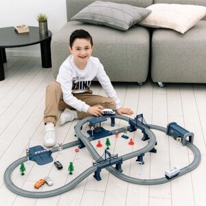 Большая игрушечная железная дорога "Мой город", 104 предмета, синяя