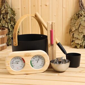 Набор для бани 5 в 1: ведро, ковш, песочные часы, термометр-гигрометр, аромачаша V-B114