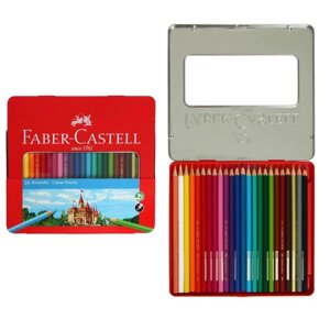 Карандаши 24 цвета Faber-Castell "Замок", шестигранный корпус, заточенные, в металличествоки корпусе
