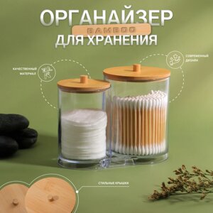 Органайзер д/ватных дисков и палочек BAMBOO 15,5*8.5*12см прозр/корич к/кор накл QF