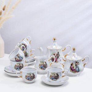 Сервиз чайный "Романс. Мадонна", 15 предметов: 6 чашек чайных 250 мл, 6 блюдец чайных d=15 см чайник 800 мл,