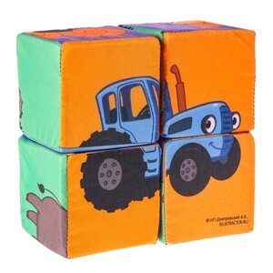 Игрушка мягконабивная, кубики "Зверята" Синий трактор, 4шт, 8*8см