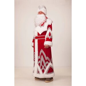 Карнавальный костюм "Дед Мороз", вышивка серебро, шуба, шапка, варежки, борода, р. 54-56, рост 188 см